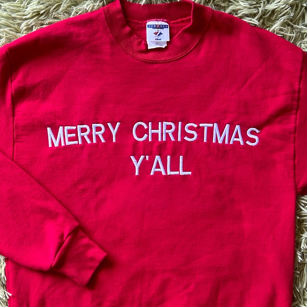 Vintage Red Embroidered Merry Christmas Y’all Sweatshirt